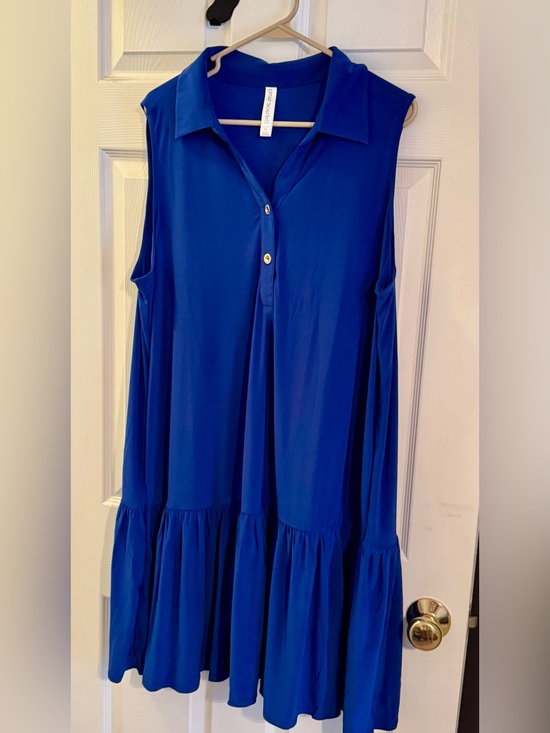 Dear Scarlett Dresses & Skirts - Dear Scarlett Sleeveless Collared Ruffled Hem Dress - Blue
